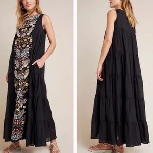 Samant Chauhan Jacaranda Tiered Maxi Dress Embroidered Black Maxi Dress